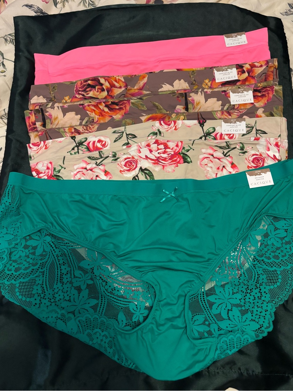 Cacique Teal, Hot Pink & Floral Comfort Bliss Hipster 5-Pack